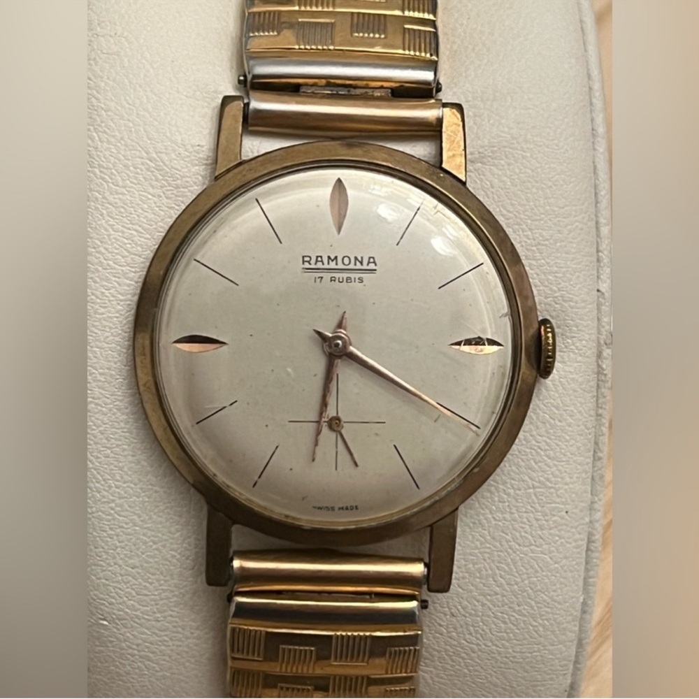 Ramona 17 Rubis Men's Watch RARE Vintage Mechanical Gold Filled Stretch Bracelet